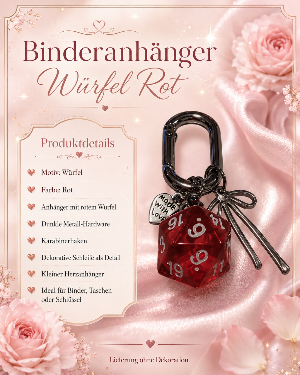 Binder Anhänger / Schlüsselanhänger - Würfel Rot