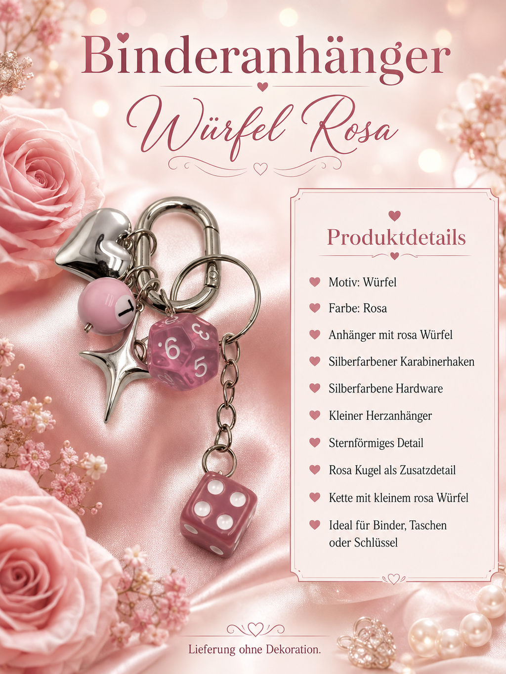 Binder Anhänger / Schlüsselanhänger - Würfel Rosa