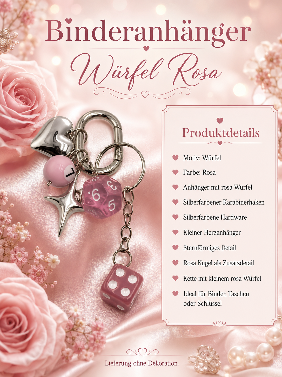 Binder Anhänger / Schlüsselanhänger - Würfel Rosa