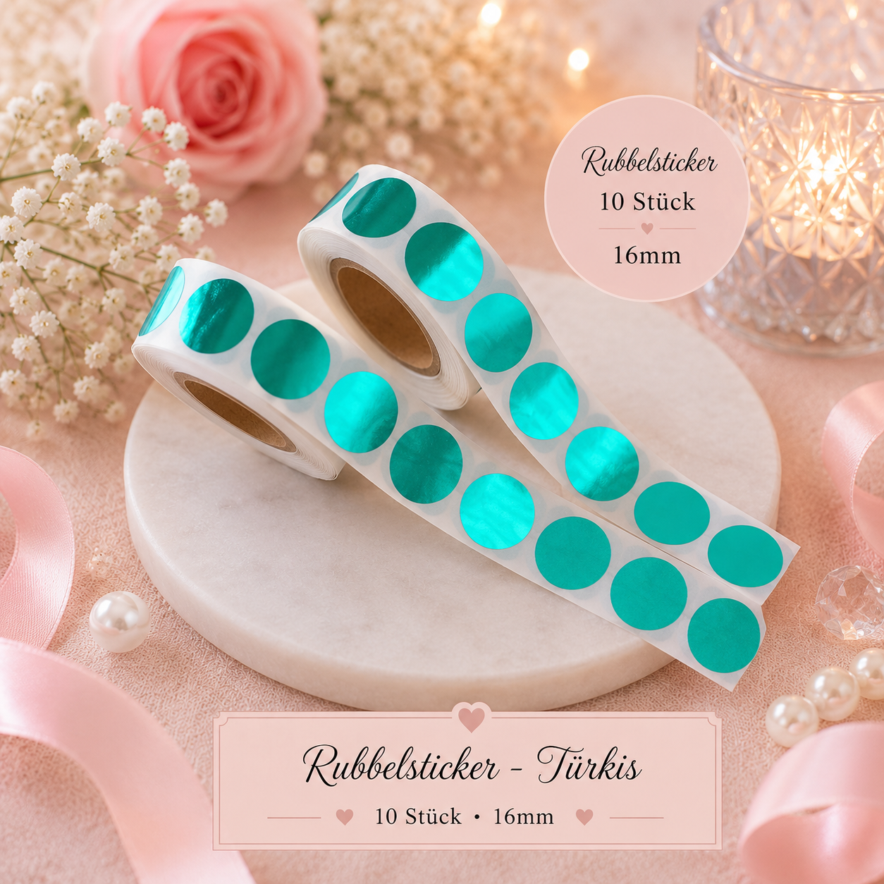 Rubbelsticker 16mm – Türkis (10 Stück)