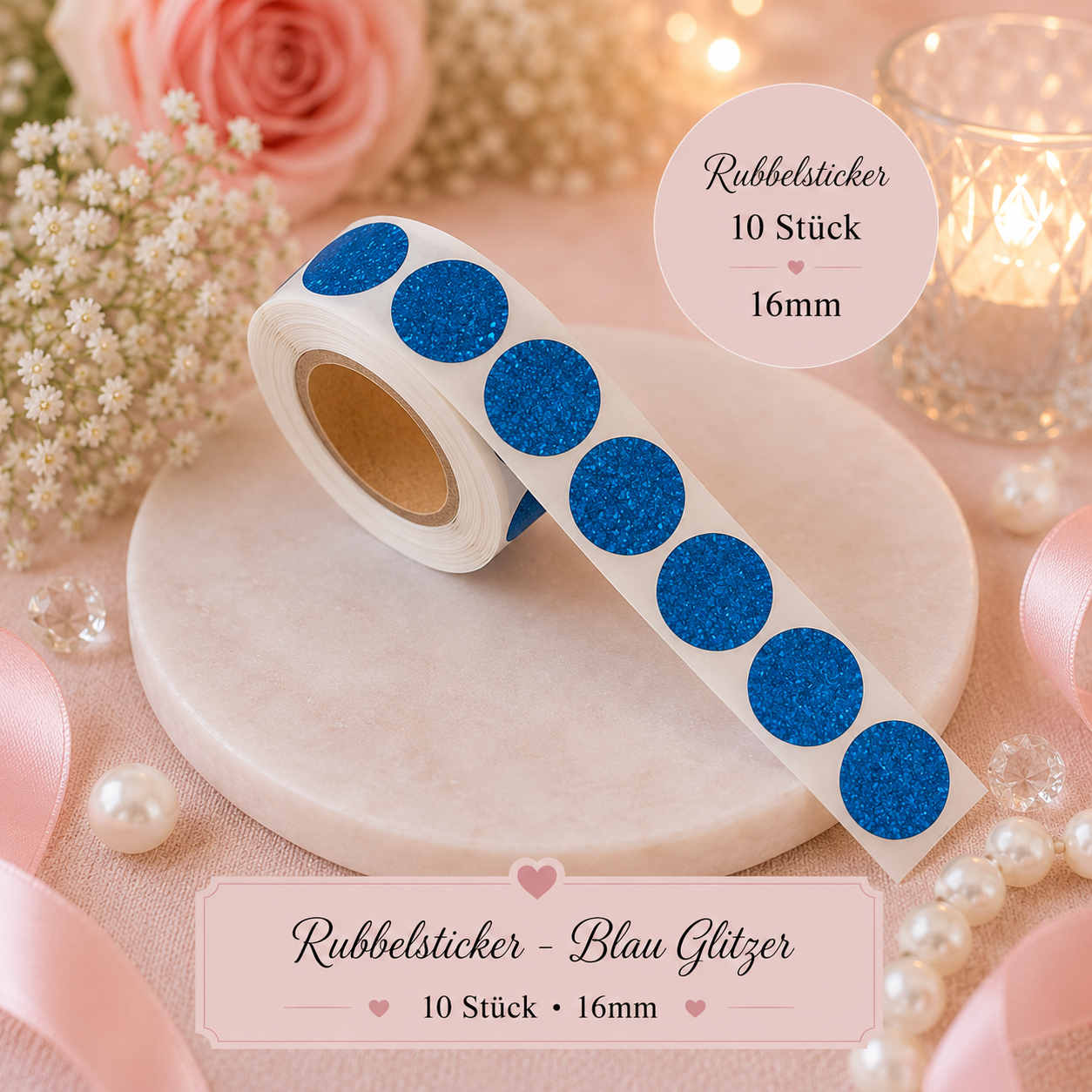Rubbelsticker 16mm – Blau Glitzer (10 Stück)
