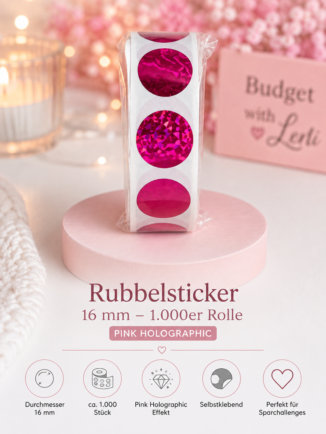 Rubbelsticker 16 mm – 1.000er Rolle | verschiedene Farben ✨