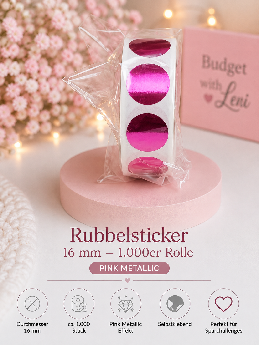 Rubbelsticker 16 mm – 1.000er Rolle | verschiedene Farben ✨