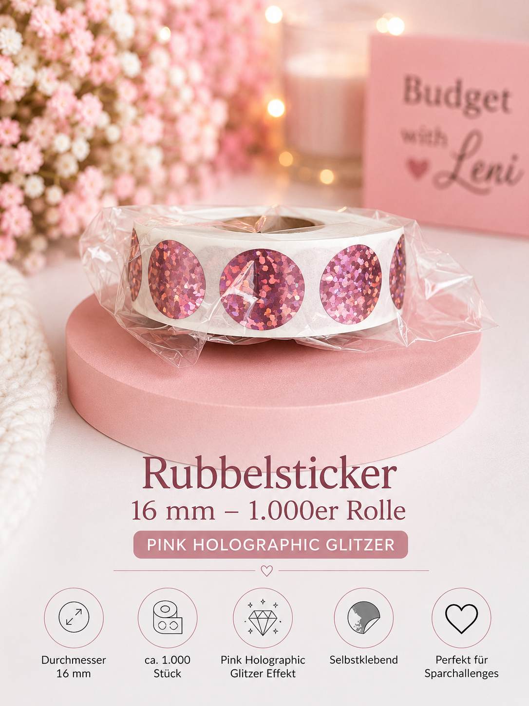 Rubbelsticker 16 mm – 1.000er Rolle | verschiedene Farben ✨
