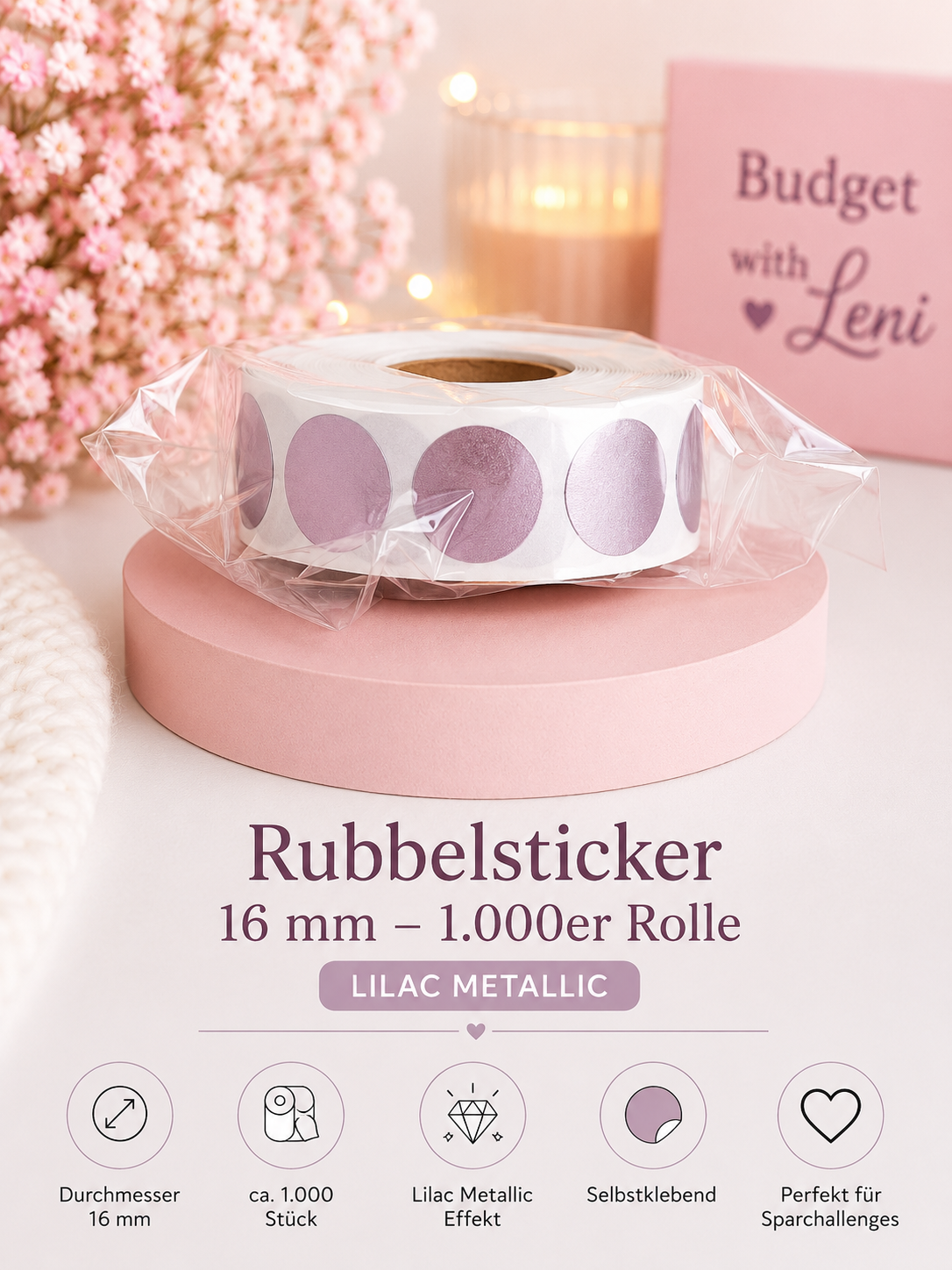 Rubbelsticker 16 mm – 1.000er Rolle | verschiedene Farben ✨