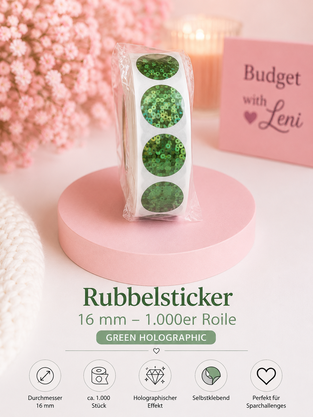 Rubbelsticker 16 mm – 1.000er Rolle | verschiedene Farben ✨