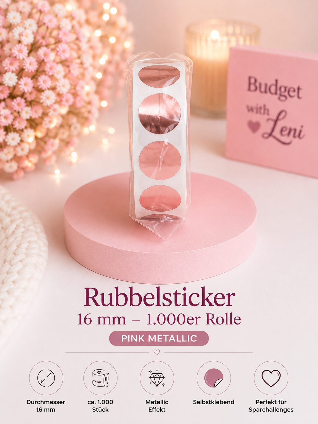 Rubbelsticker 16 mm – 1.000er Rolle | verschiedene Farben ✨