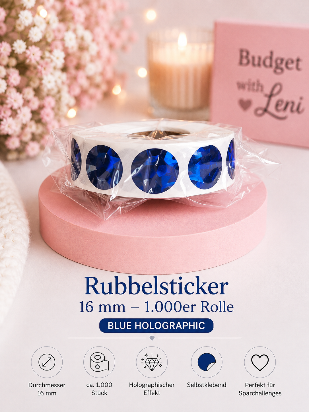 Rubbelsticker 16 mm – 1.000er Rolle | verschiedene Farben ✨