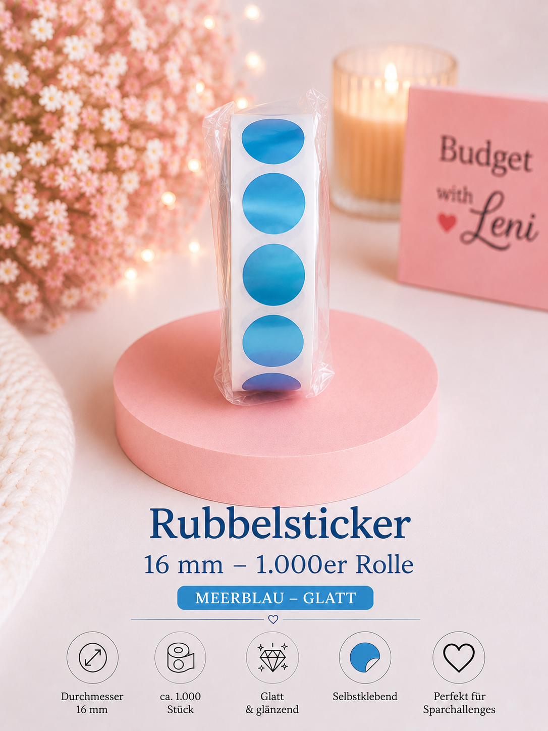 Rubbelsticker 16 mm – 1.000er Rolle | verschiedene Farben ✨